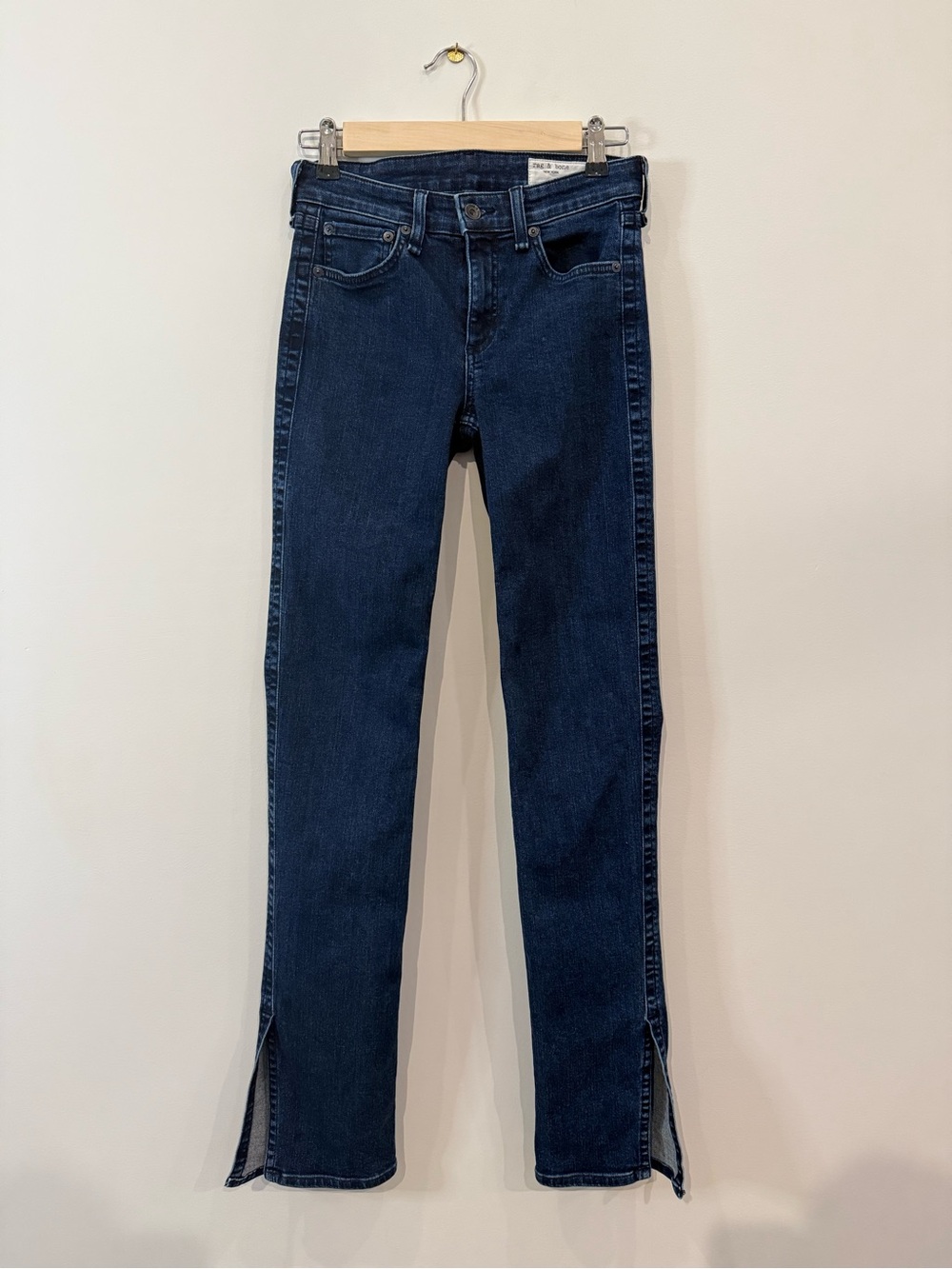 rag & bone Indigo Mid-Rise Straight Flare Jeans with Side Hem Slits - Size 25